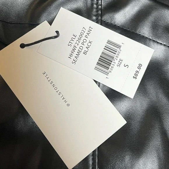 Halston Black Faux Leather Seam Detail Pants, Size S, NWT - Picture 4 of 6